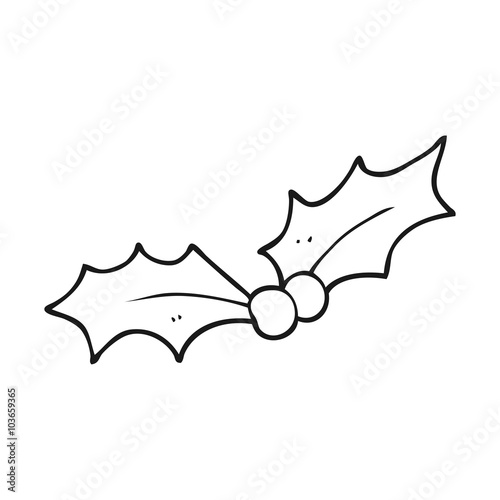 black and white cartoon christmas holly