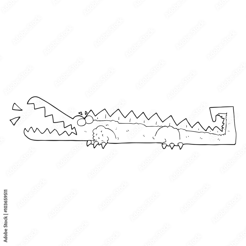 black and white cartoon crocodile