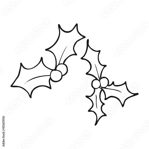 black and white cartoon christmas holly