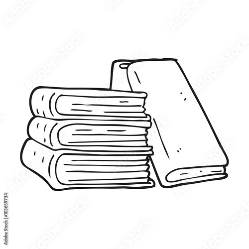 black and white cartoon stack of books