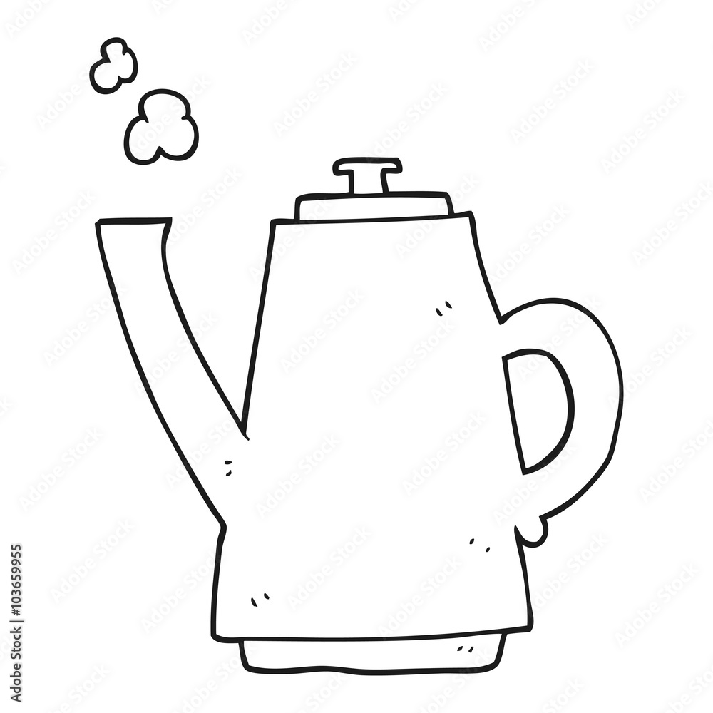 Obraz premium black and white cartoon coffee kettle