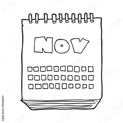 black and white cartoon calendar showing month of november