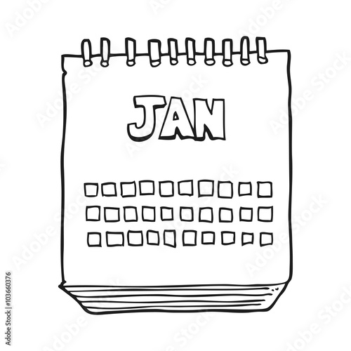 black and white cartoon calendar showing month of january