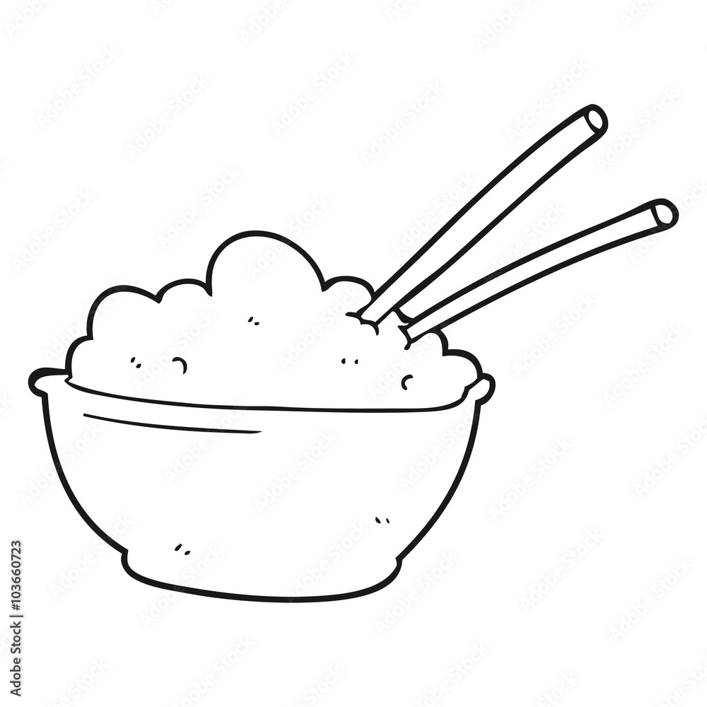 black and white cartoon bowl of rice black and white cartoon bowl of rice