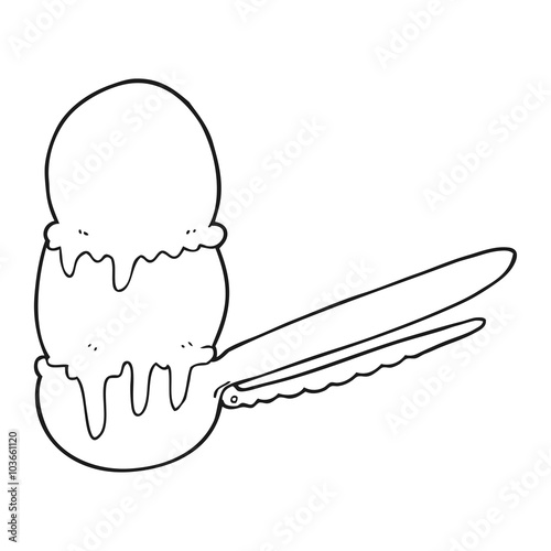 black and white cartoon scoop of ice cream