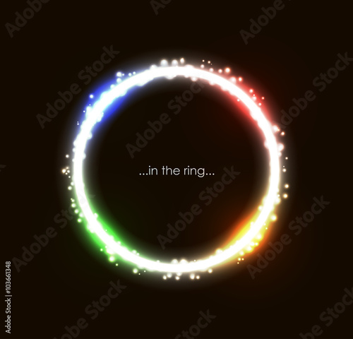 Abstract round multicolor shiny frame with white spark. Soft loading screen light ring. Vector Glow sparkling circle on black background