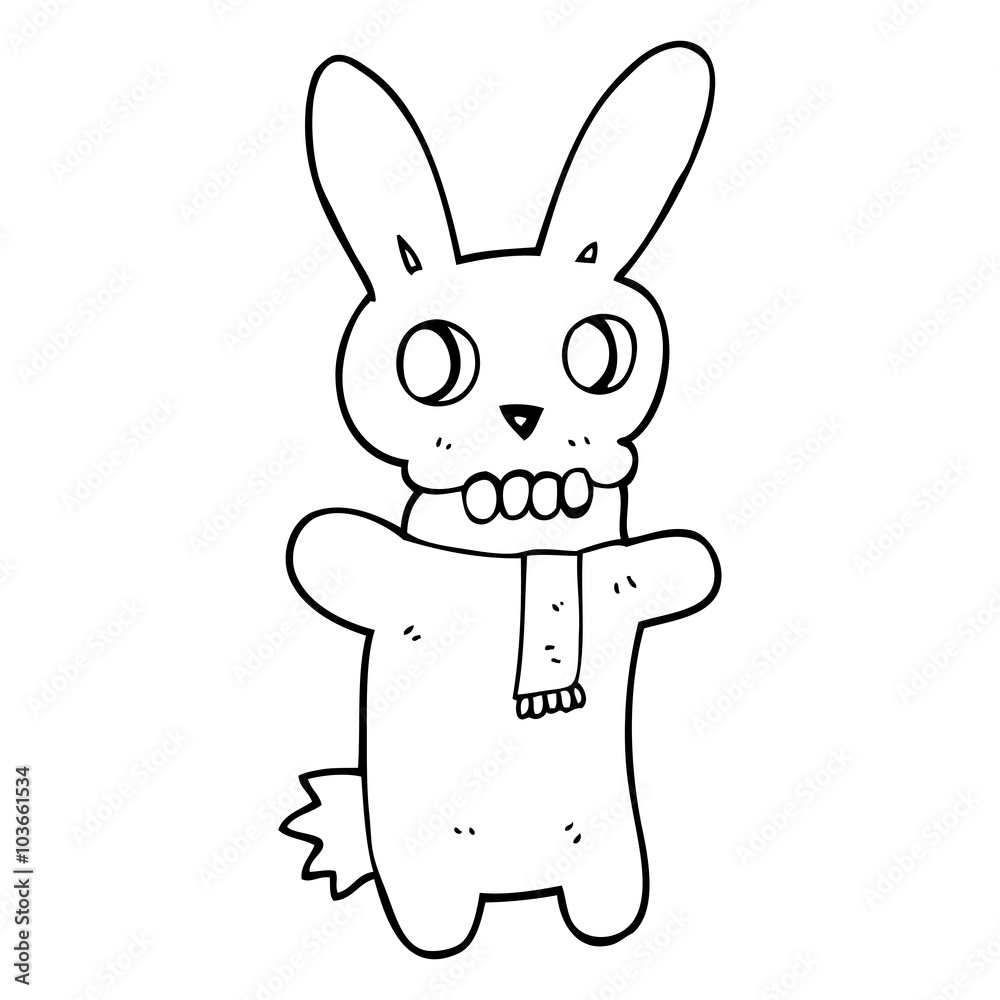 Obraz premium black and white cartoon spooky skull rabbit