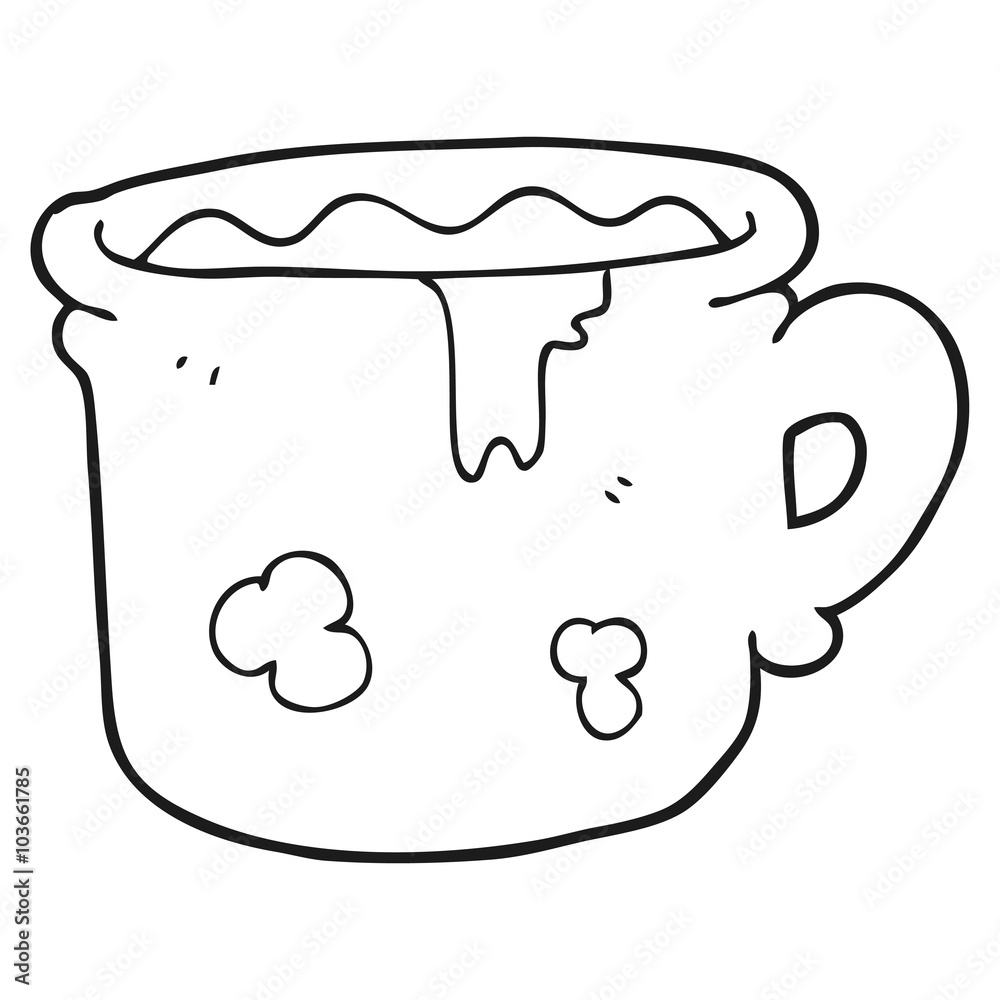 black and white cartoon old coffee cup black and white cartoon old coffee cup