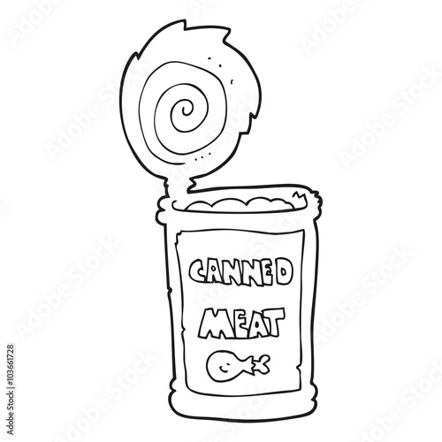 black and white cartoon canned meat