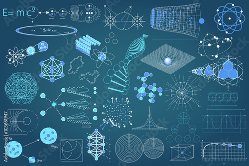 Collection of elements, symbols and schemes of physic