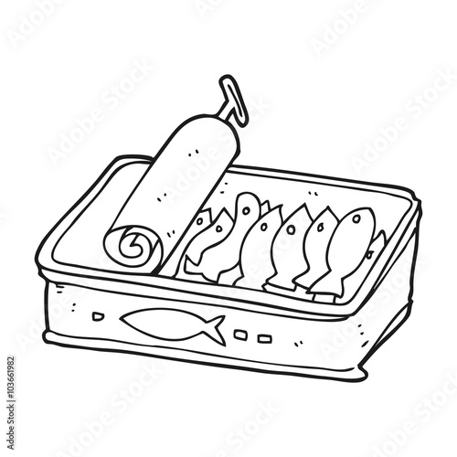 black and white cartoon can of sardines