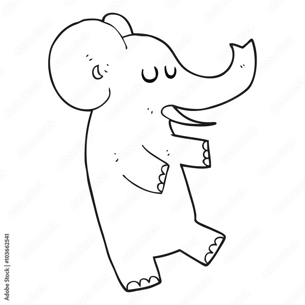 black and white cartoon dancing elephant