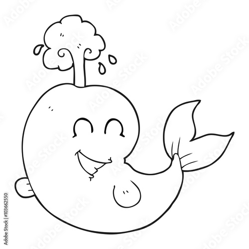 black and white cartoon whale spouting water
