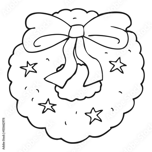 black and white cartoon christmas wreath