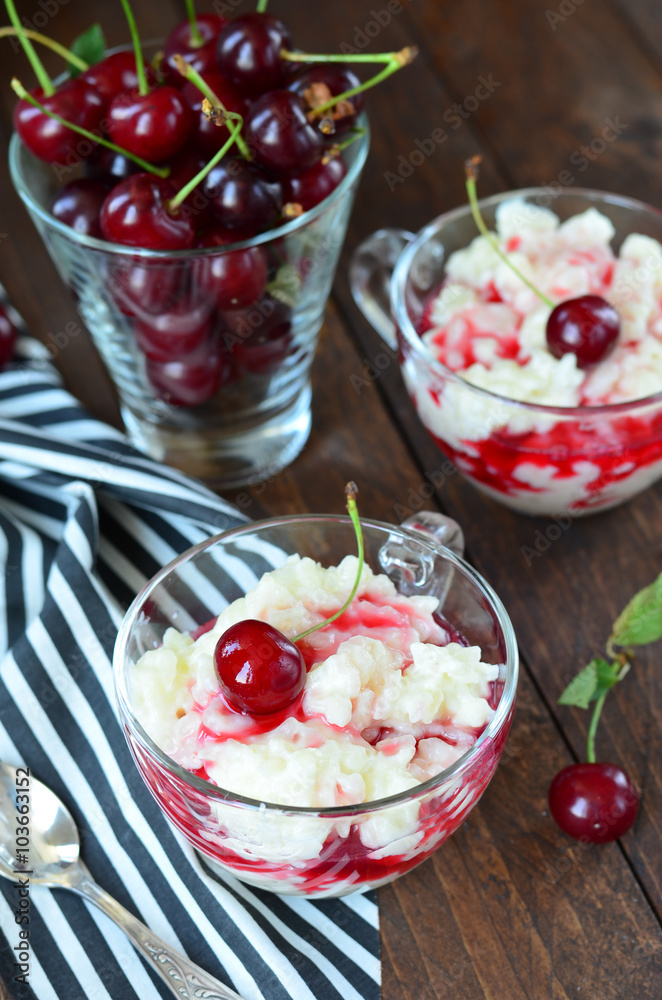 Rice Pudding with cherry sauce