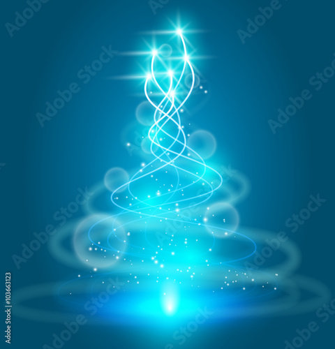 Abstract blue cold ice twinkle flies in spiral. Frozen fairy star trail sparkling background with spark and bokeh. Fantasy magic light flare curl line neon glow