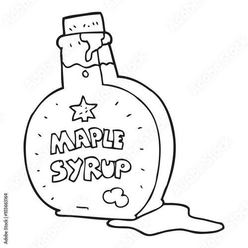 black and white cartoon maple syrup bottle