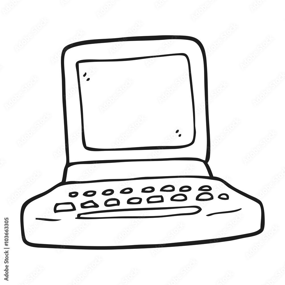 black and white cartoon old computer Stock Vector | Adobe Stock