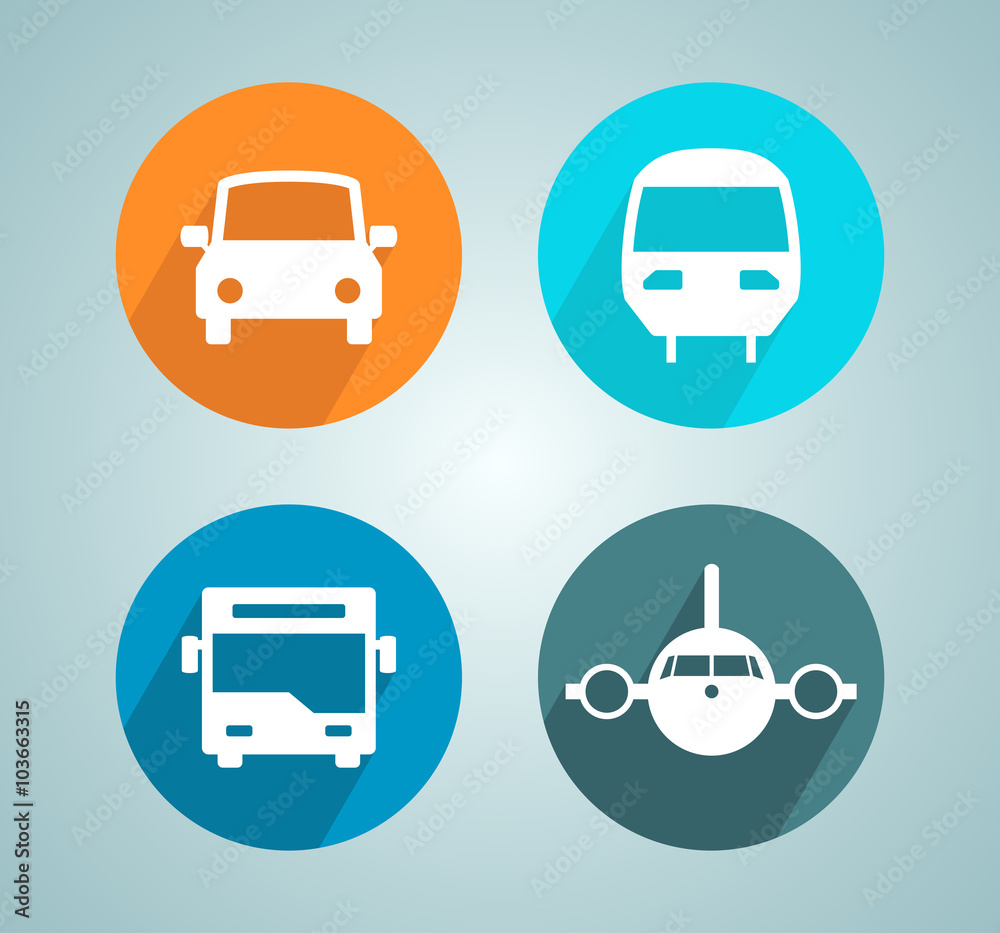 Transport Car Bus Plane Train Flat Modern Circle Icon Set Transport Car Bus Plane Train Flat Modern Circle Icon Set