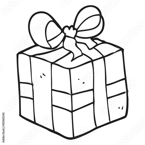 black and white cartoon christmas present