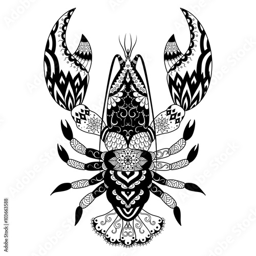 Lobster line art design for coloring book, logo, t shirt design, tattoo and so on