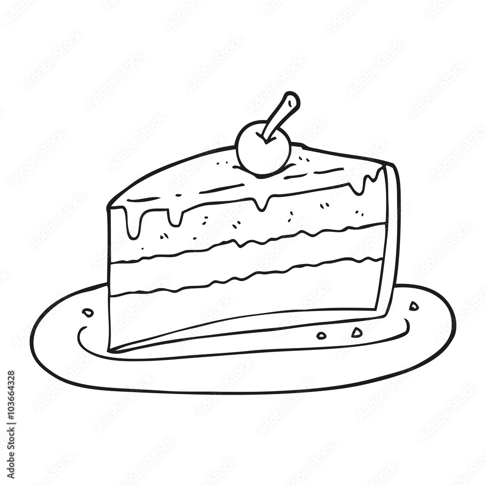 black and white cartoon slice of cake Vektor Stok | Adobe Stock