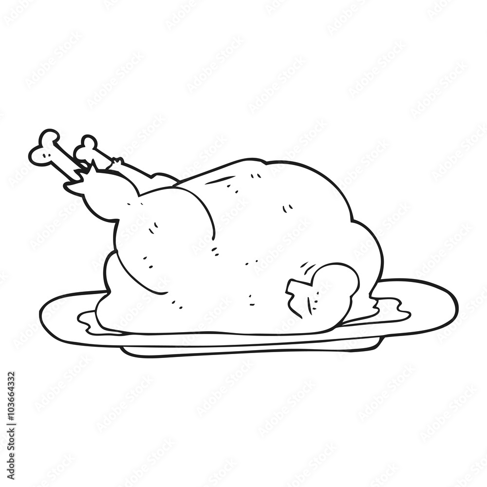 black and white cartoon cooked chicken black and white cartoon cooked chicken