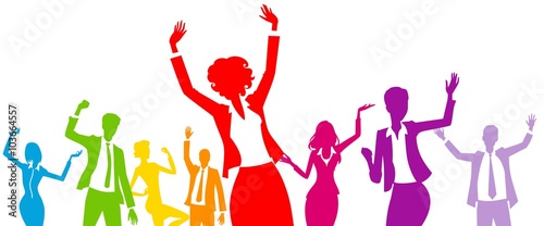 Successful business people silhouette, colorful