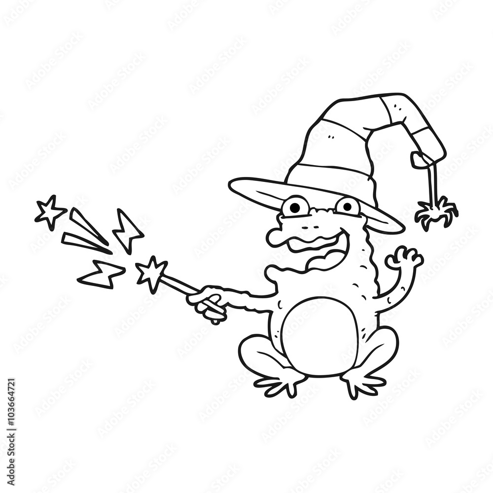 Fototapeta premium black and white cartoon toad casting spell