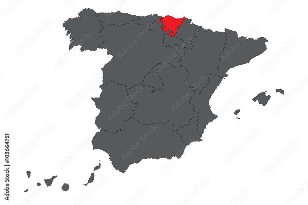 Fototapeta premium Basque Country red map on gray Spain map vector