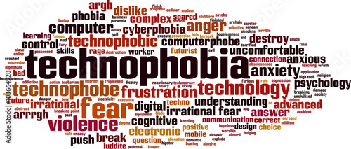Technophobia word cloud concept. Vector illustration