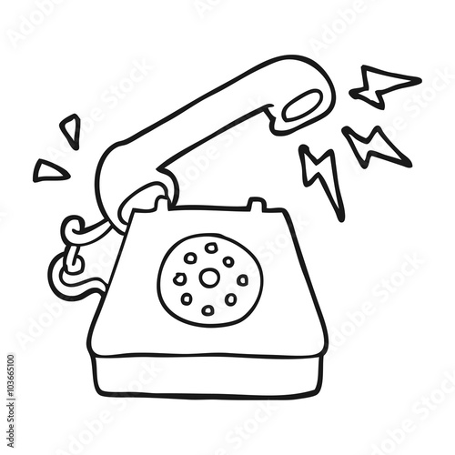 black and white cartoon ringing telephone