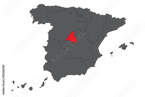 Madrid red map on gray Spain map vector