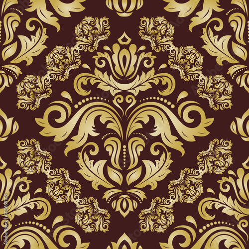 Seamless oriental golden ornament in the style of baroque. Traditional classic vector pattern