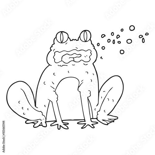 black and white cartoon burping frog