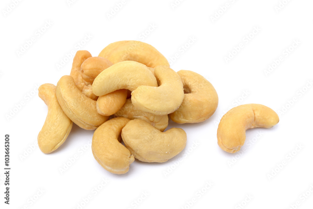 Tasty salted cashew nuts on a white background Tasty salted cashew nuts on a white background