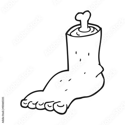 black and white cartoon severed foot