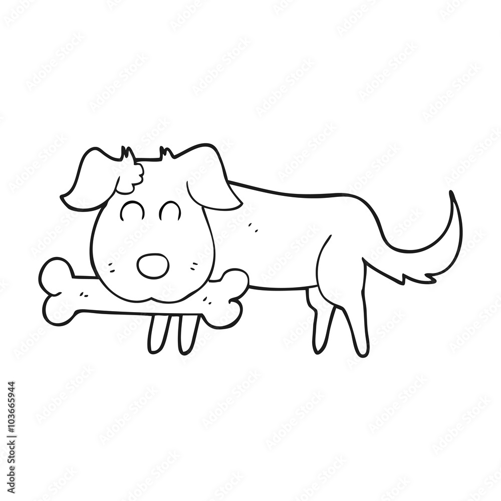 Fototapeta premium black and white cartoon dog with bone