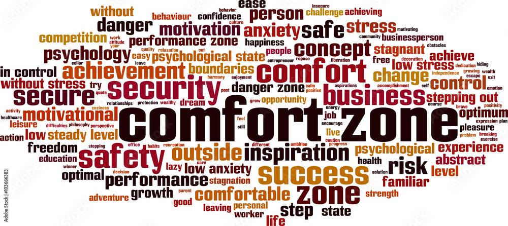 Comfort zone word cloud concept. Vector illustration