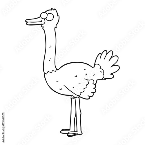 black and white cartoon ostrich