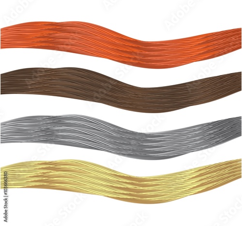 strands of hair shining with health and beauty four strands of red and gray-haired brunette blonde