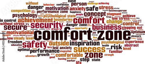 Comfort zone word cloud concept. Vector illustration