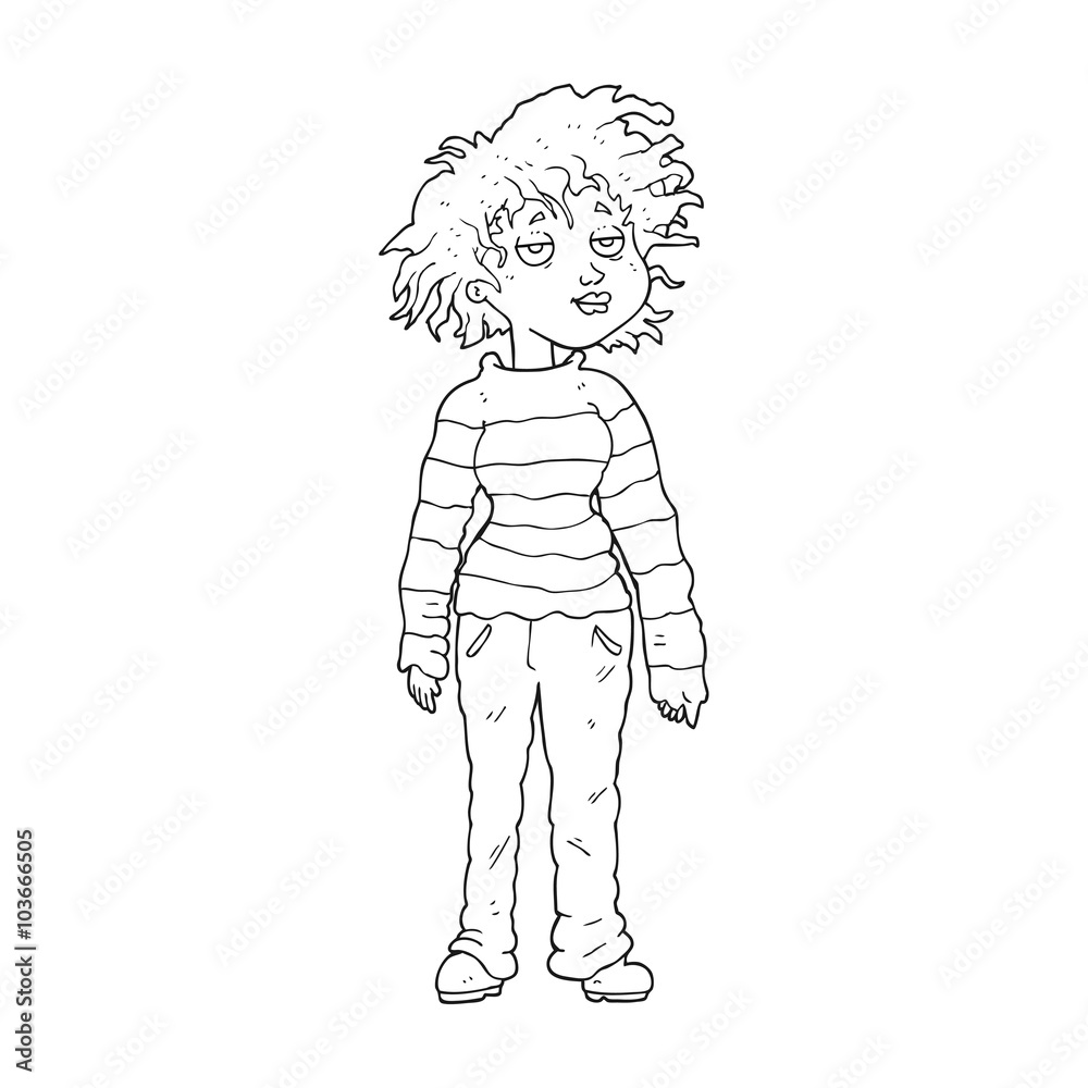 black and white cartoon chilled out girl black and white cartoon chilled out girl