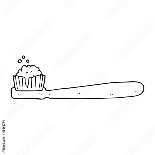 black and white cartoon tooth brush