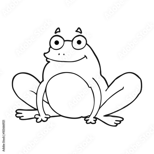 black and white cartoon happy frog