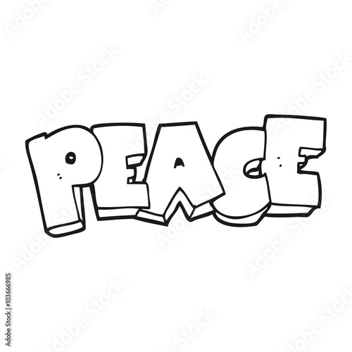 black and white cartoon word peace