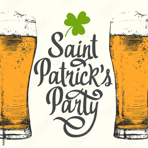 St. Patrick's Day. Glass of beer in sketch style.