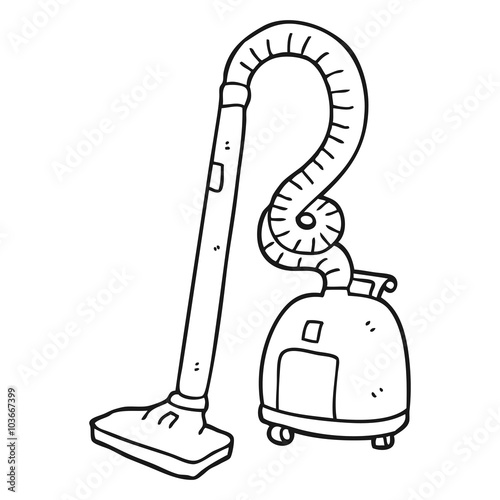 black and white cartoon vacuum cleaner