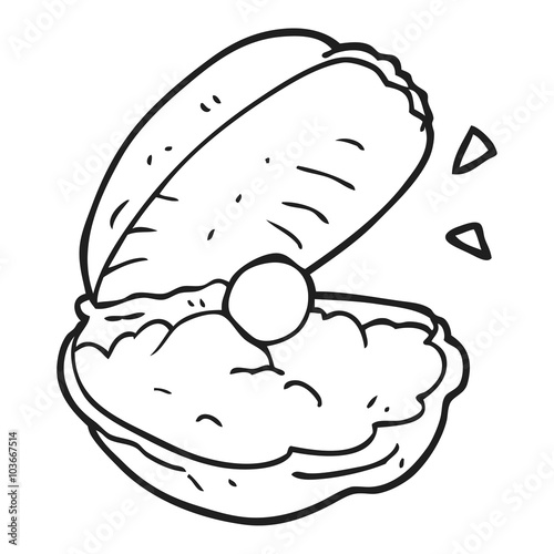 black and white cartoon oyster with pearl