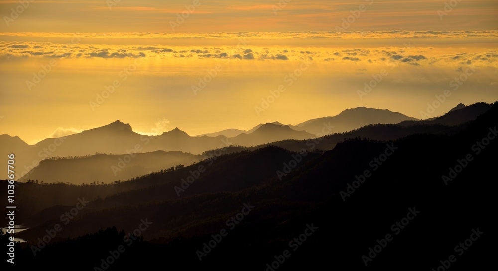Shadows on the mountains at sunset, Gran canaria, Canary islands Shadows on the mountains at sunset, Gran canaria, Canary islands